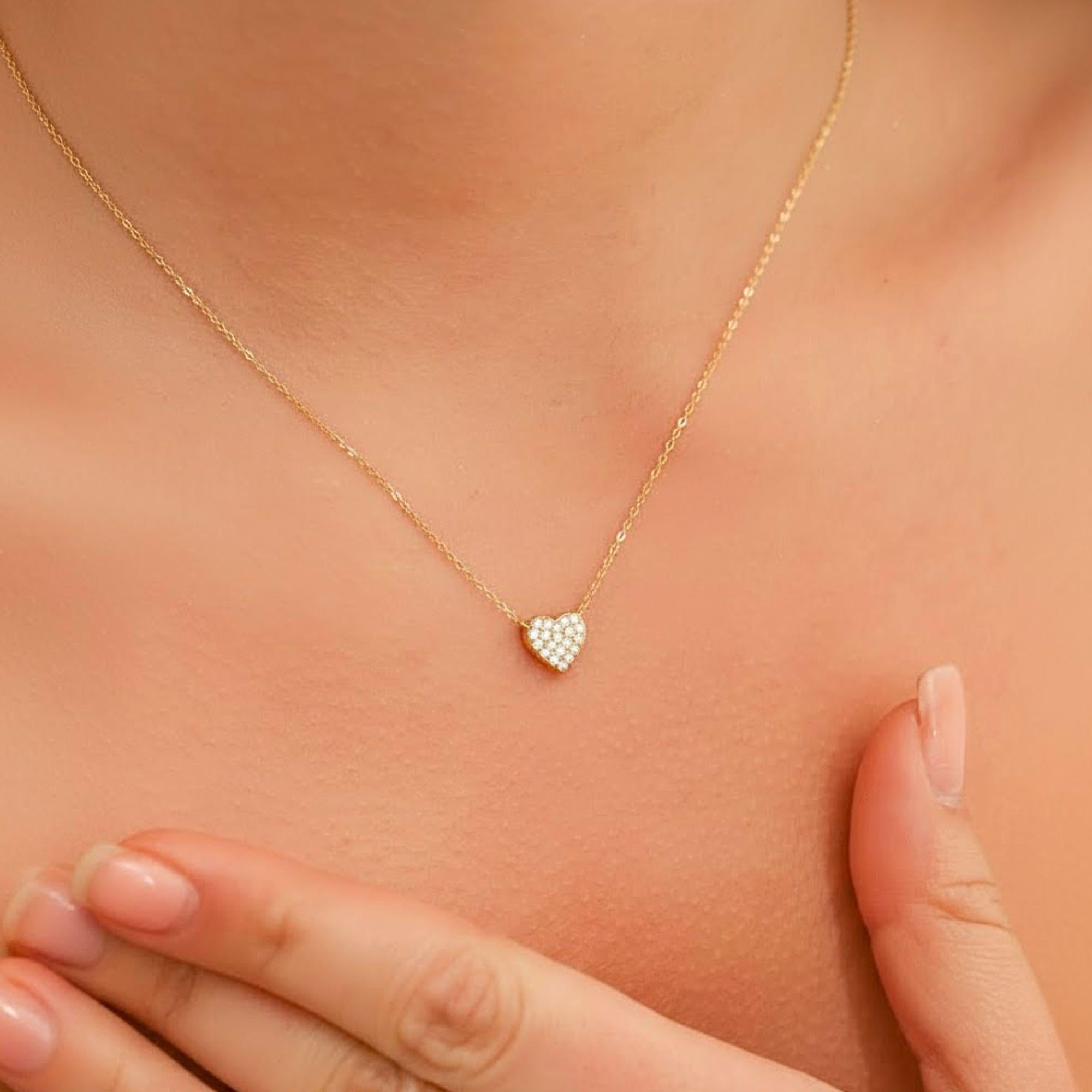 14K Gold Heart Shaped Diamond Necklace