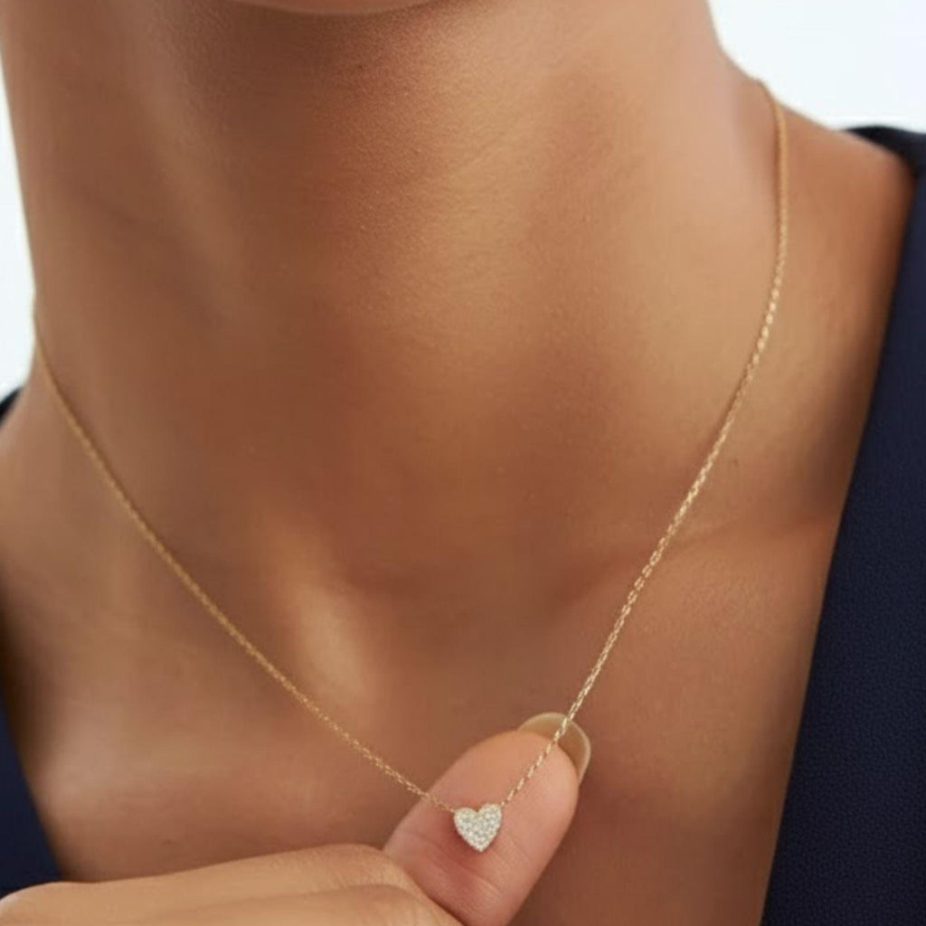 14k Gold Mini Heart Diamond Necklace, 14k Tiny Heart Shaped Diamond Necklace, Birthday Gift For Her, Dainty Love Necklace, Graduation Gift