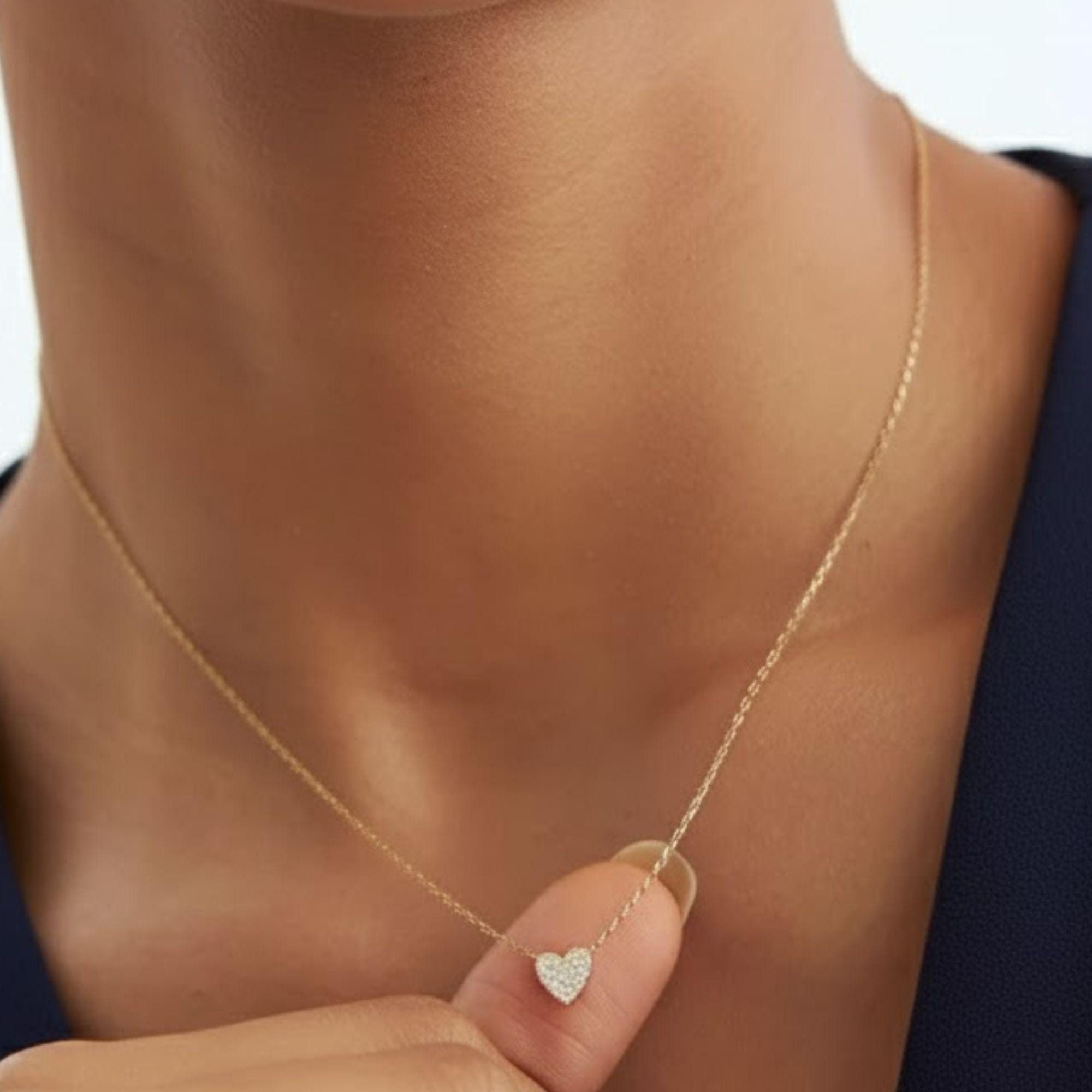 14K Gold Heart Shaped Diamond Necklace