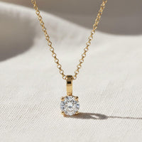 14K Gold Round Diamond Solitaire Pendant Necklace
