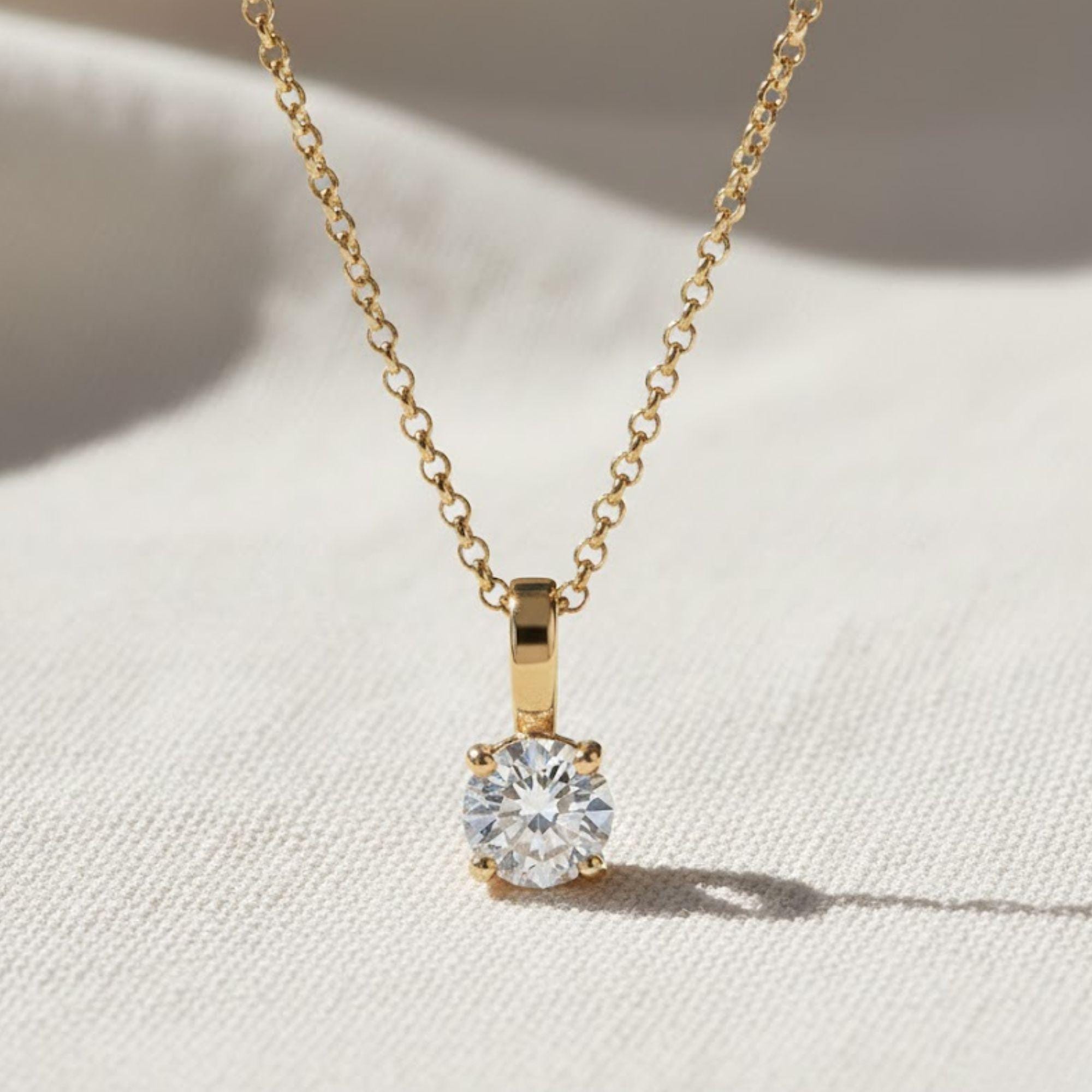 14K Gold Round Diamond Solitaire Pendant Necklace