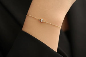 14K Gold Evil Eye Diamond Bracelet, Good Luck Charm