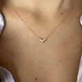 14K Solid Gold Classic V Shape Diamond Necklace, Dainty Diamond Necklace Round Sparkling Gemstone Necklace, Handmade Jewelry, Gift For Her