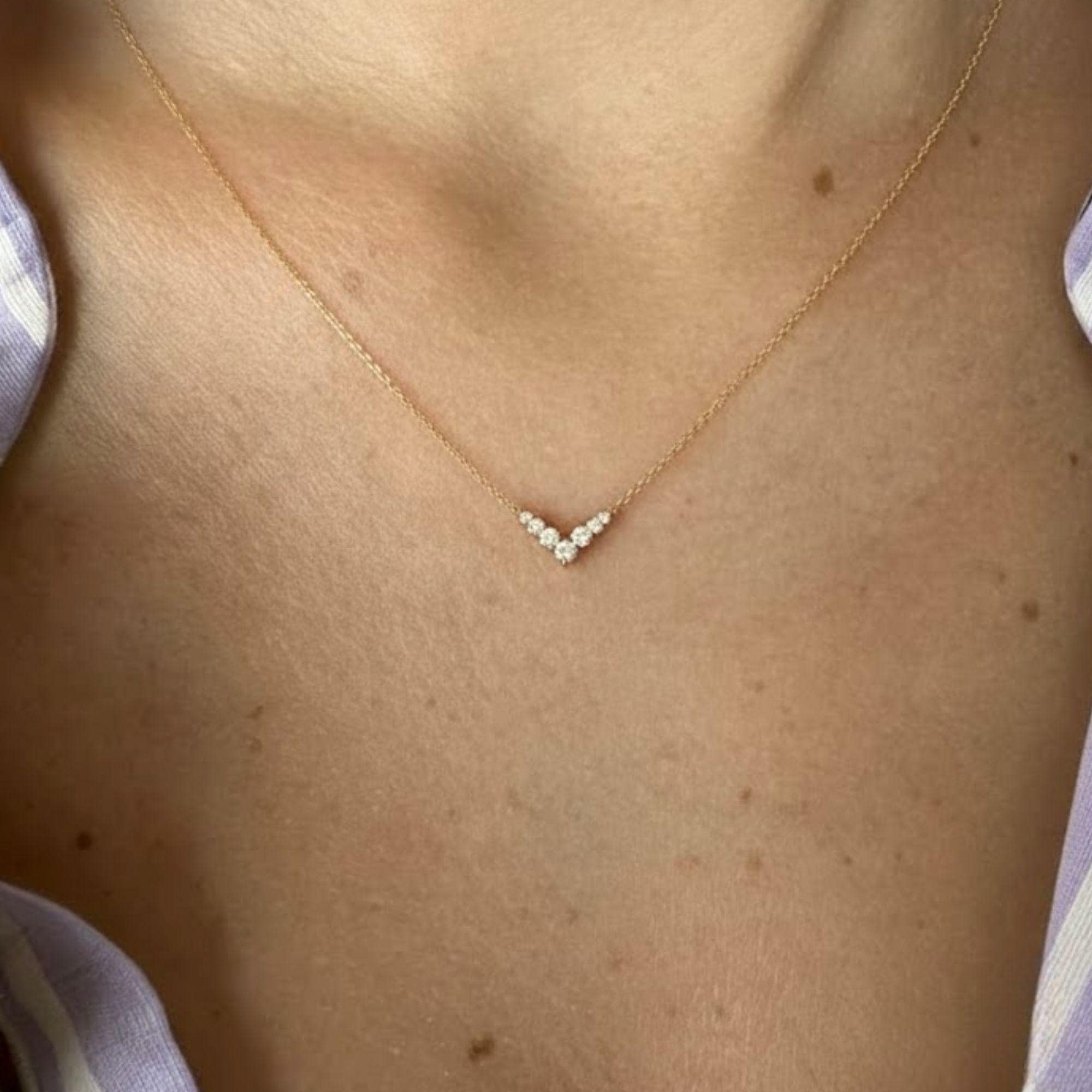 14K Solid Gold Diamond Chevron Necklace