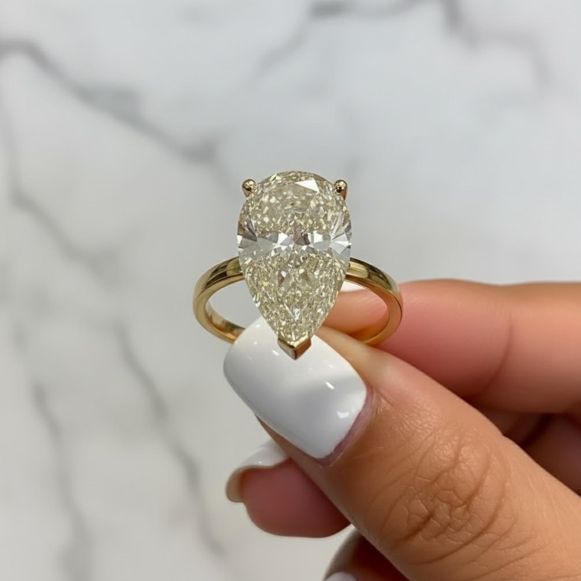 Pear Cut Lab Diamond Solitaire Engagement Ring, IGI Certified