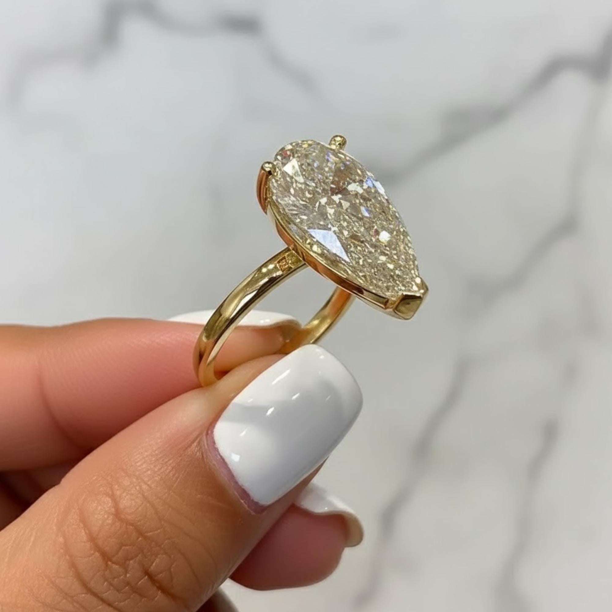 Pear Cut Lab Diamond Solitaire Engagement Ring, IGI Certified