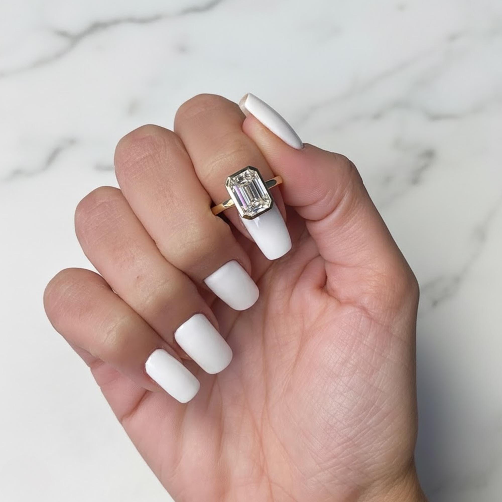 Emerald Cut Lab Diamond Bezel Engagement Ring