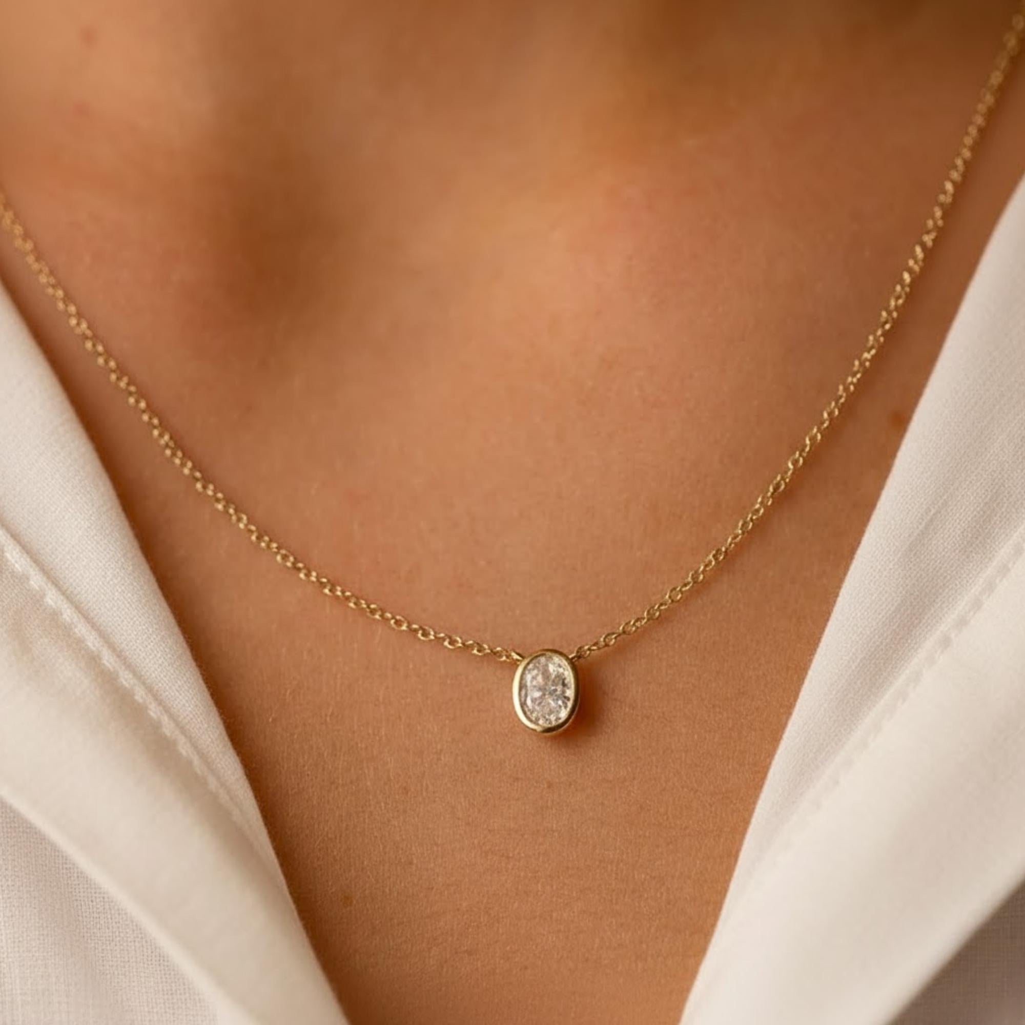 Oval Lab Diamond Bezel Pendant Necklace
