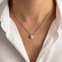 Oval Lab Diamond Bezel Pendant Necklace