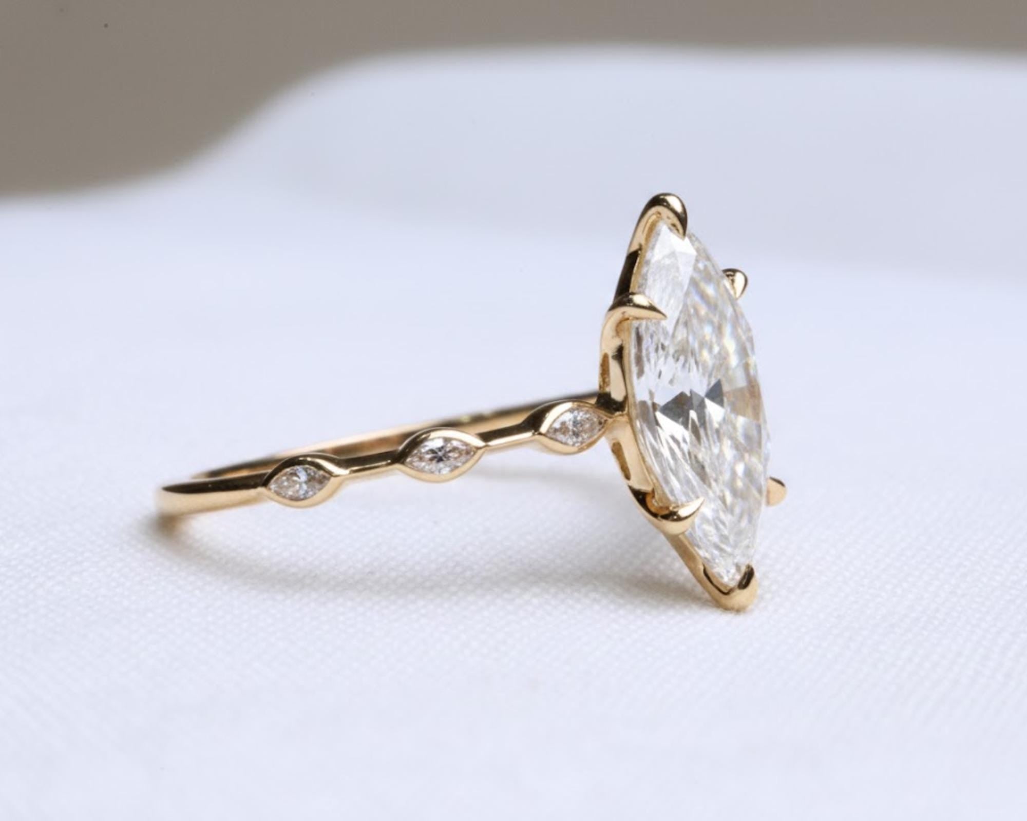 2 Carat Marquise Lab Diamond V Prong Ring 14K Gold