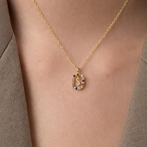Custom Initial Gemstone Diamond Pendant Necklace