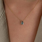Pear Cut Blue Topaz Solitaire Necklace, 2.00 Carat Blue Diamond Wedding Necklace, Bezel Set Hand Made Diamond Bridal Necklace