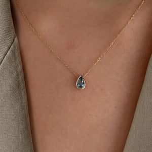 Pear Cut Blue Topaz Bezel Set Solitaire Necklace