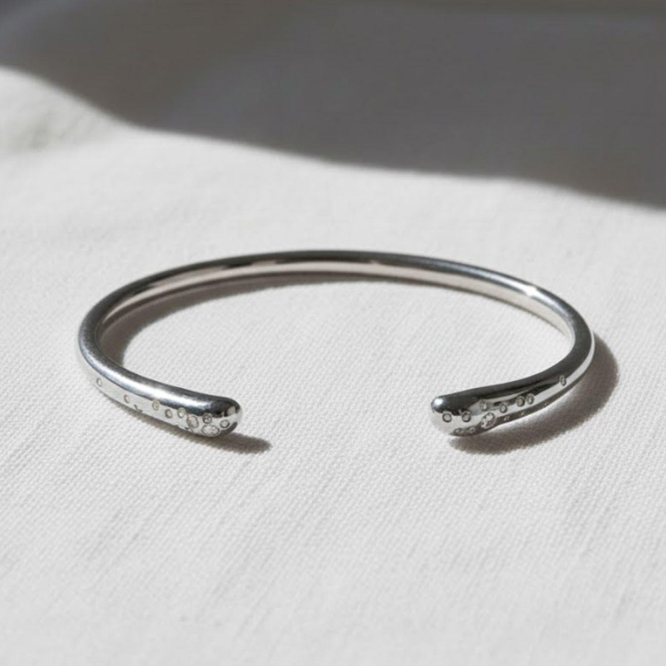 Silver Lab Diamond Open Cuff Bangle, Cluster Bracelet