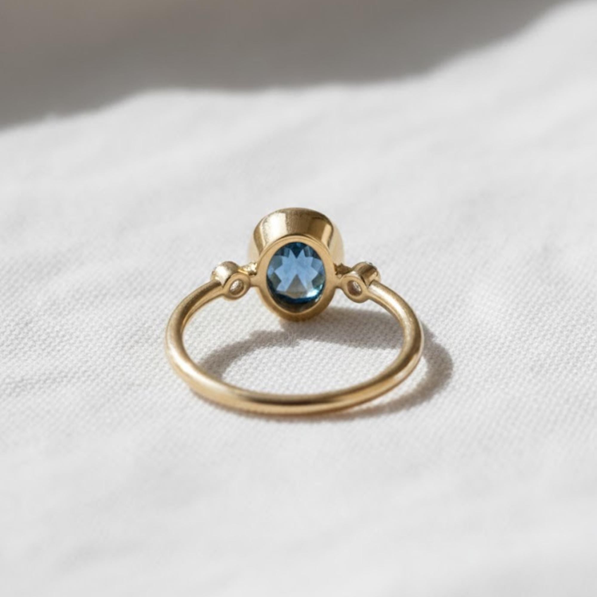 2 Ct Blue Oval Lab Diamond Three Stone Bezel Engagement Ring