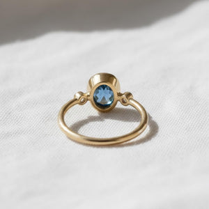 2 Ct Blue Oval Lab Diamond Three Stone Bezel Engagement Ring
