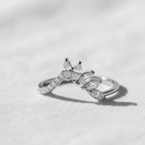 Lab Diamond Tiara Wedding Band, Marquise & Round Chevron Ring