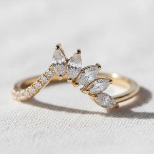 Lab Diamond Tiara Wedding Band, Marquise & Round Chevron Ring
