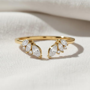 14K Gold Open Lab Diamond Wedding Band, Marquise Gap Ring