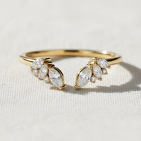 14K Gold Open Lab Diamond Wedding Band, Marquise Gap Ring