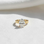 3 Carat Oval Lab Grown CVD Diamond F VS1 Thick Engagement Ring / 3.5MM Cigar Band Two Tone Ring / Wide Band / Unique Solitaire Ring