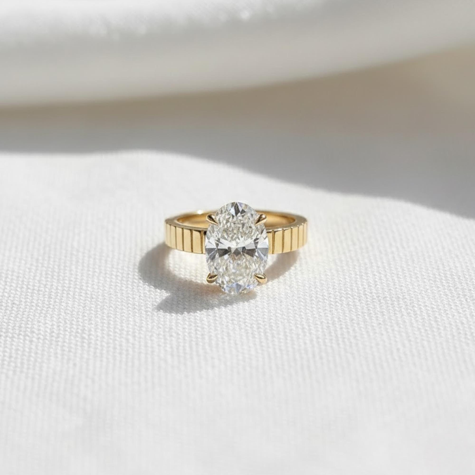 3 Carat Oval Lab Diamond F VS1 Solitaire Ring 3.5MM Wide Cigar Band