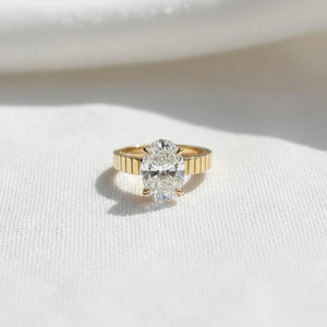 3 Carat Oval Lab Diamond F VS1 Solitaire Ring 3.5MM Wide Cigar Band
