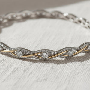 14K Gold Round Diamond Bangle Bracelet