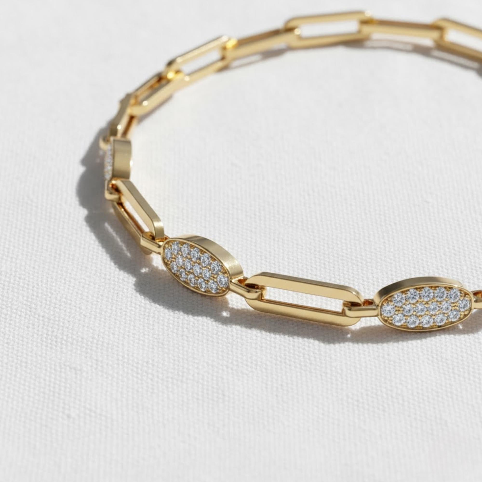 14K Solid Gold Paperclip Chain Diamond Link Bracelet