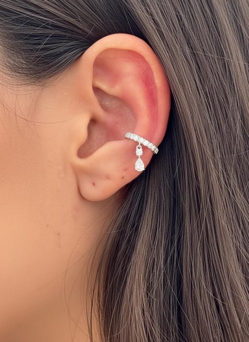 14K White Gold Lab Diamond Cuff Earring