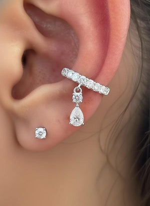14K White Gold Lab Diamond Cuff Earring