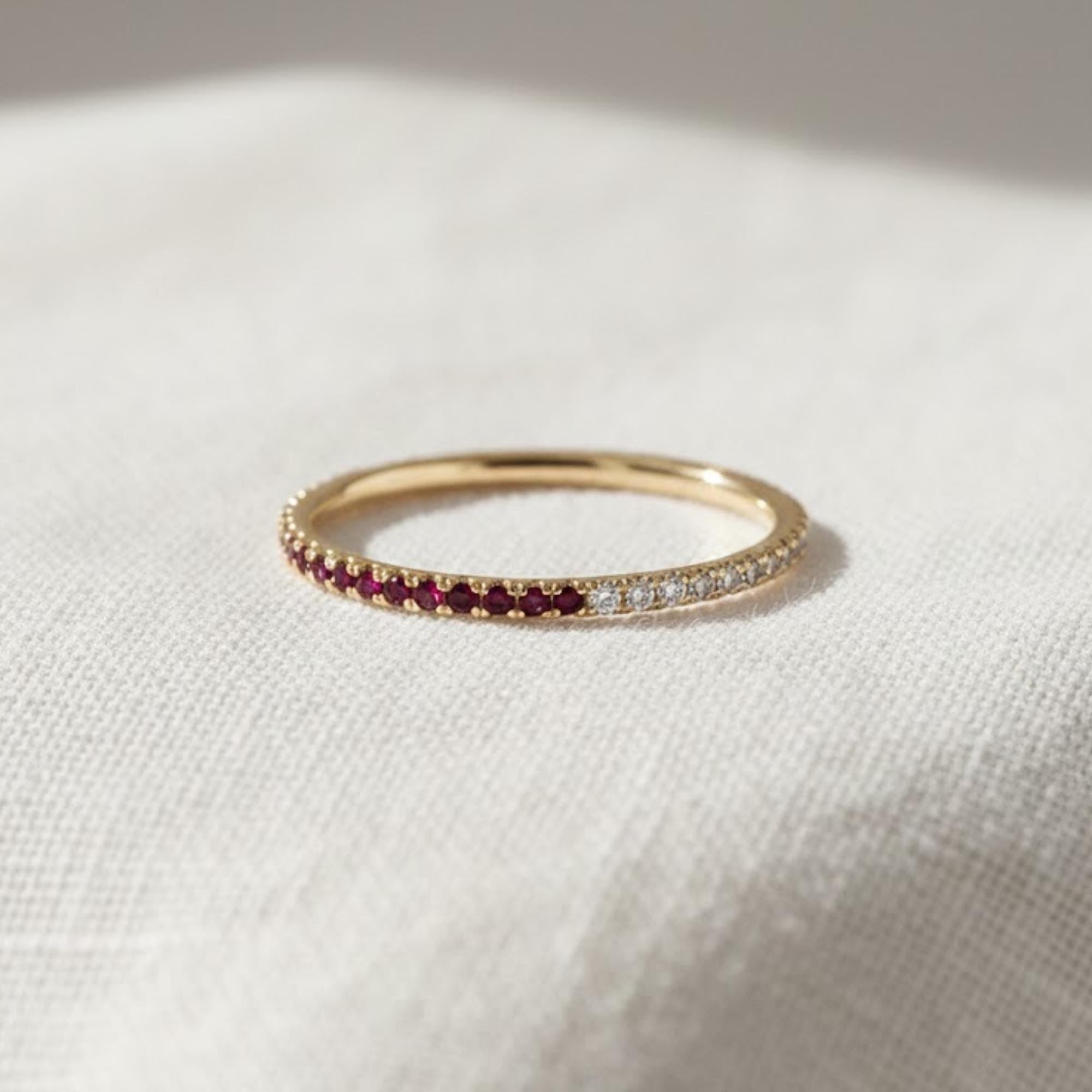 Custom Birthstone Gemstone Eternity Band, Stackable Gold Ring