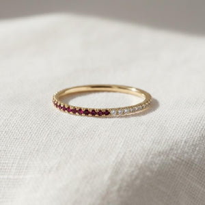 Custom Birthstone Gemstone Eternity Band, Stackable Gold Ring