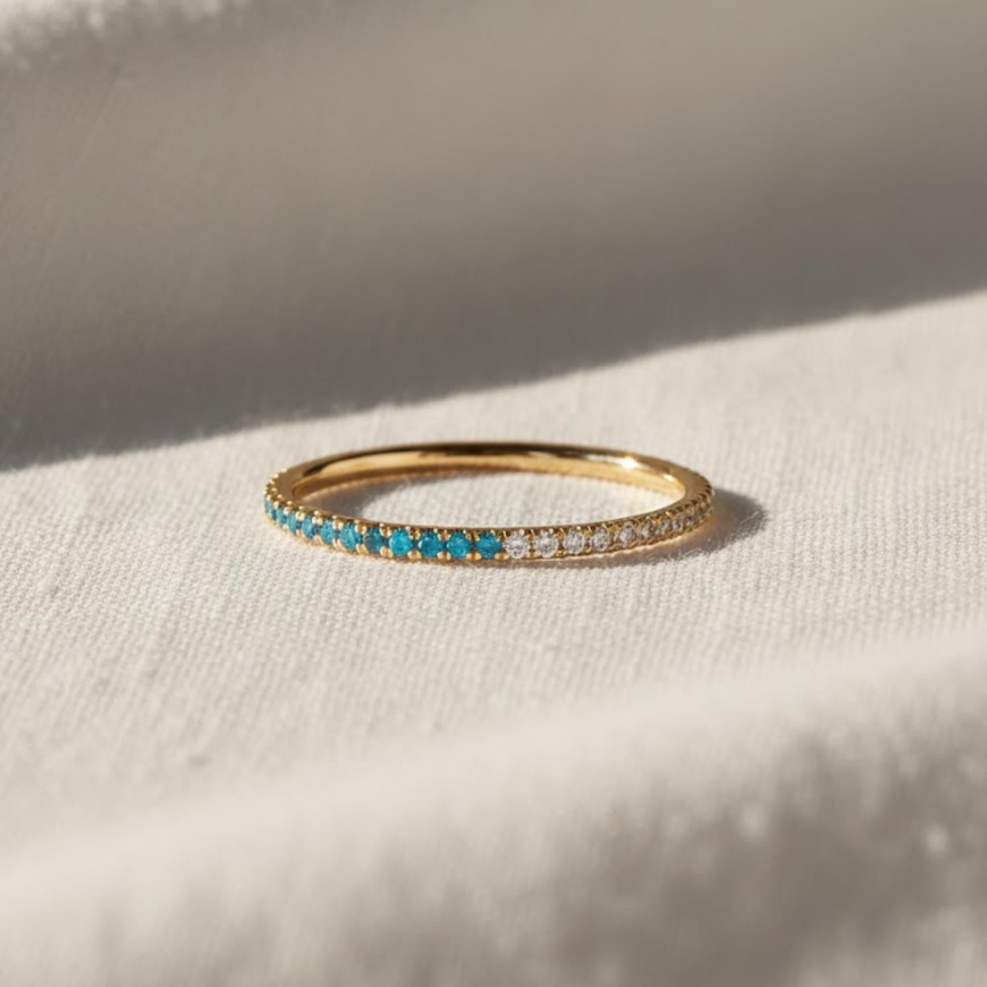 Custom Birthstone Gemstone Eternity Band, Stackable Gold Ring