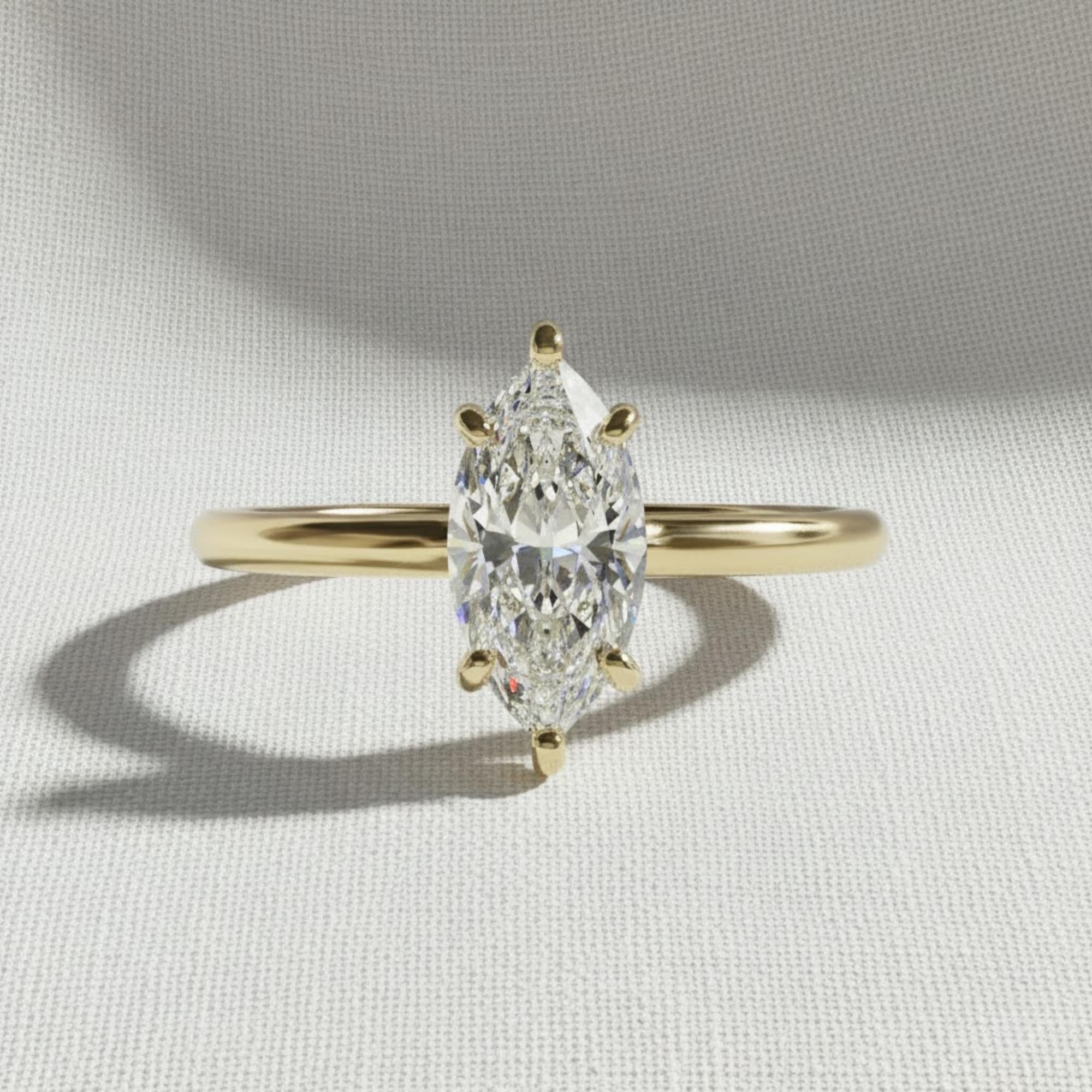1.5 Ct Marquise Lab Diamond Ring, 14K Yellow Gold