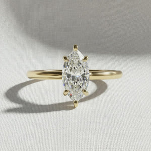 1.5 Ct Marquise Lab Diamond Ring, 14K Yellow Gold