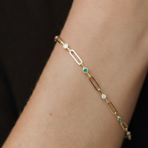 10K 14K Solid Gold Paperclip Diamond Link Stacking Bracelet