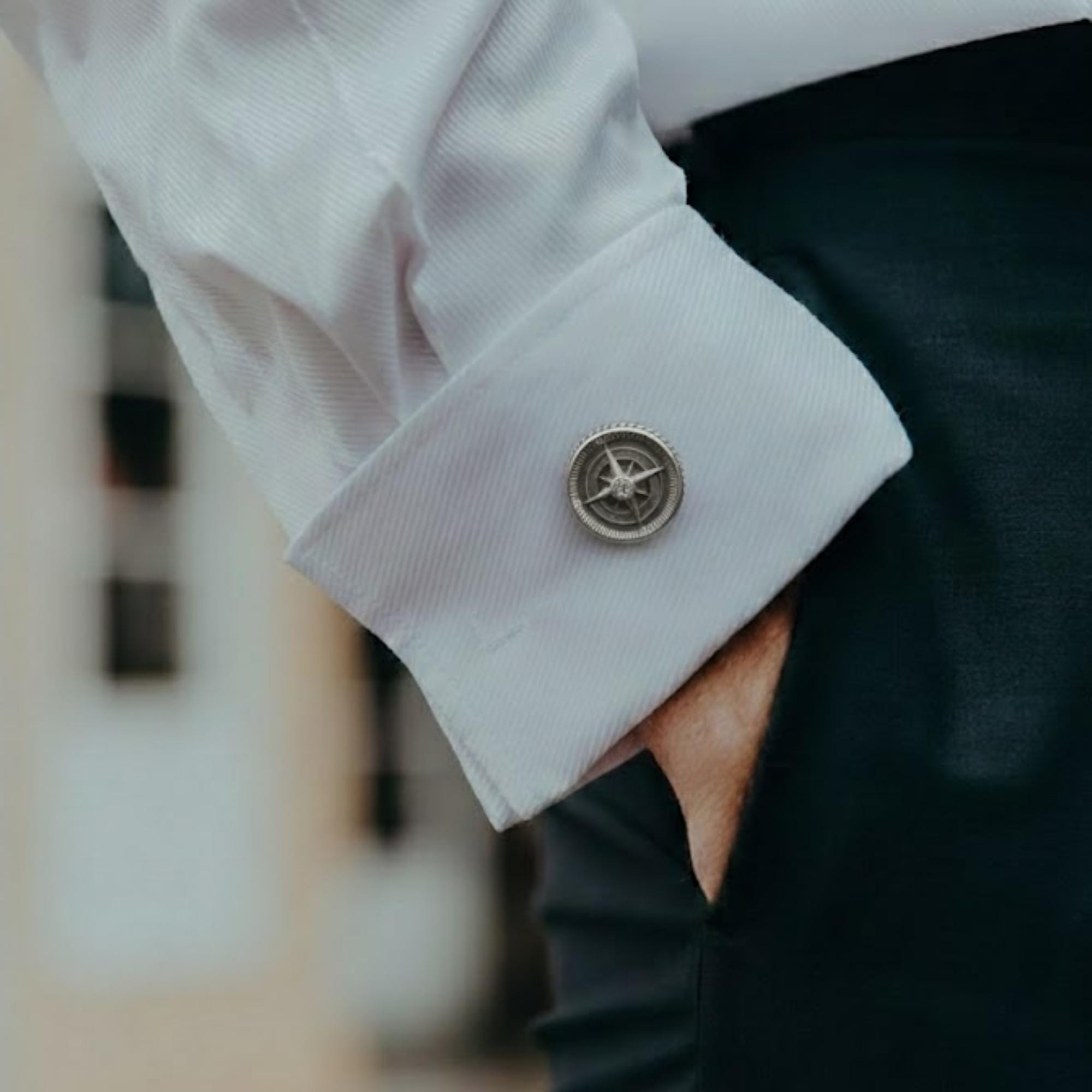 Men's Compass Lab Diamond Gold & Silver Cufflinks