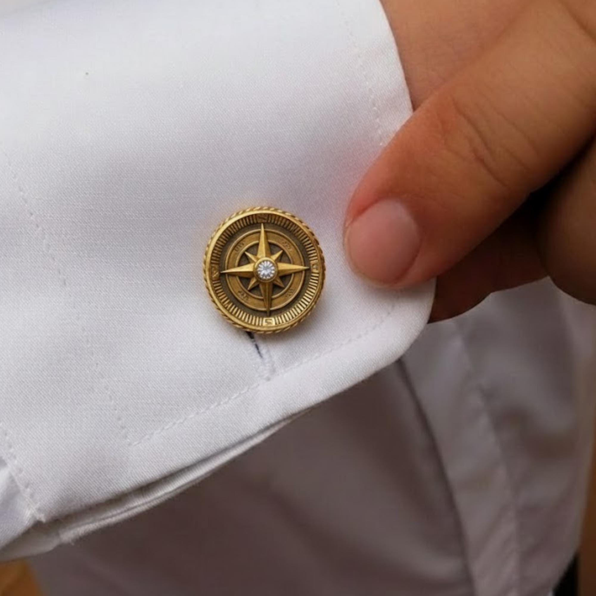 Men's Compass Lab Diamond Gold & Silver Cufflinks
