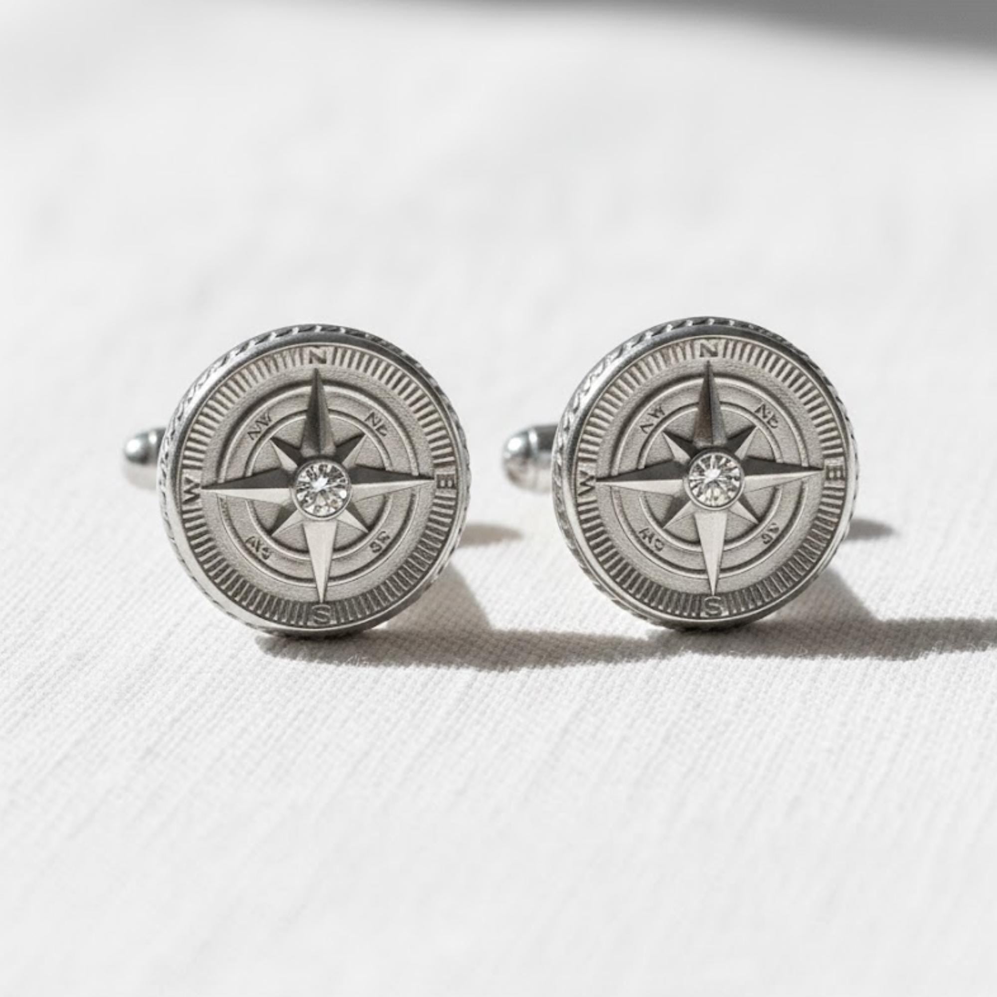 Men's Compass Lab Diamond Gold & Silver Cufflinks