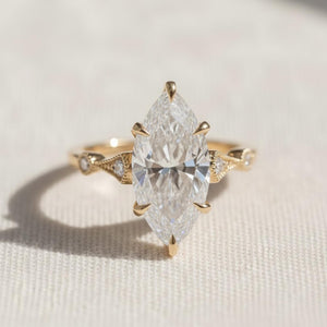Marquise Diamond Vintage Style Engagement Ring in 14K Gold