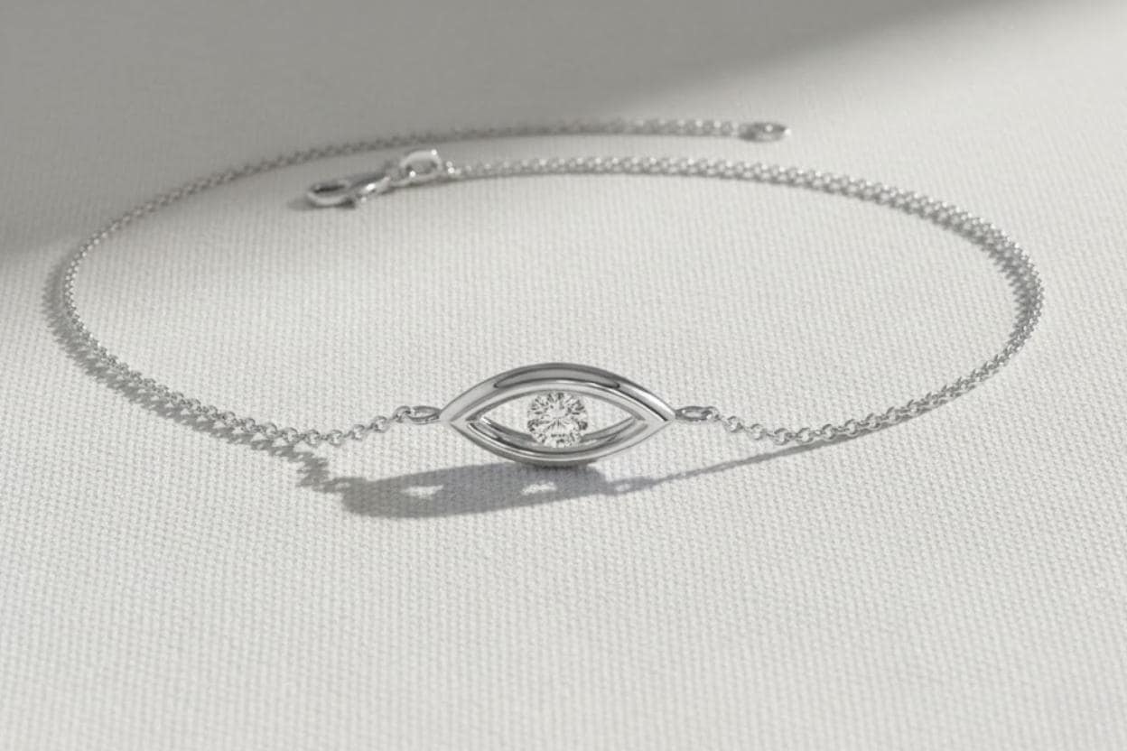 14K Gold Evil Eye Diamond Bracelet, Good Luck Charm