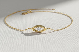 14K Gold Evil Eye Diamond Bracelet, Good Luck Charm