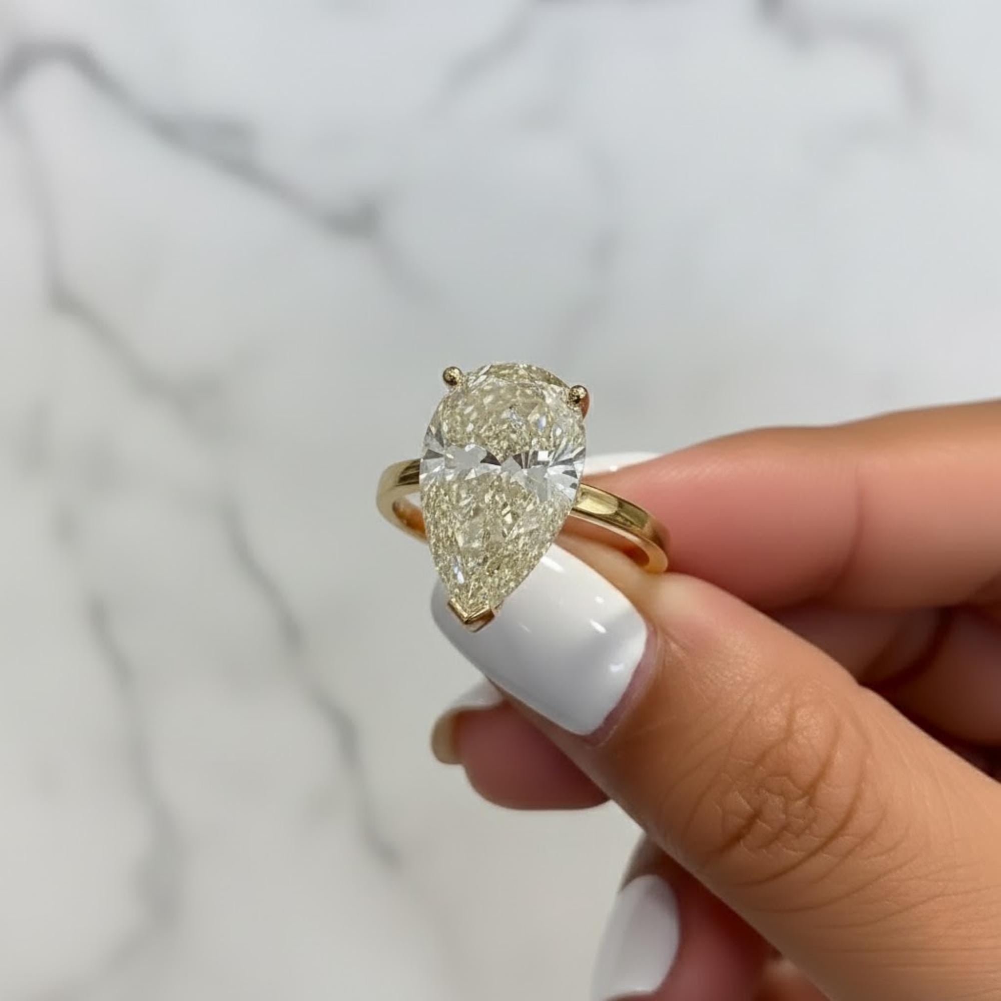Pear Cut Lab Diamond Solitaire Engagement Ring, IGI Certified