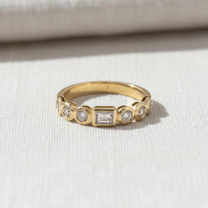Round & Emerald Cut Half Eternity Diamond Band, 14K Gold