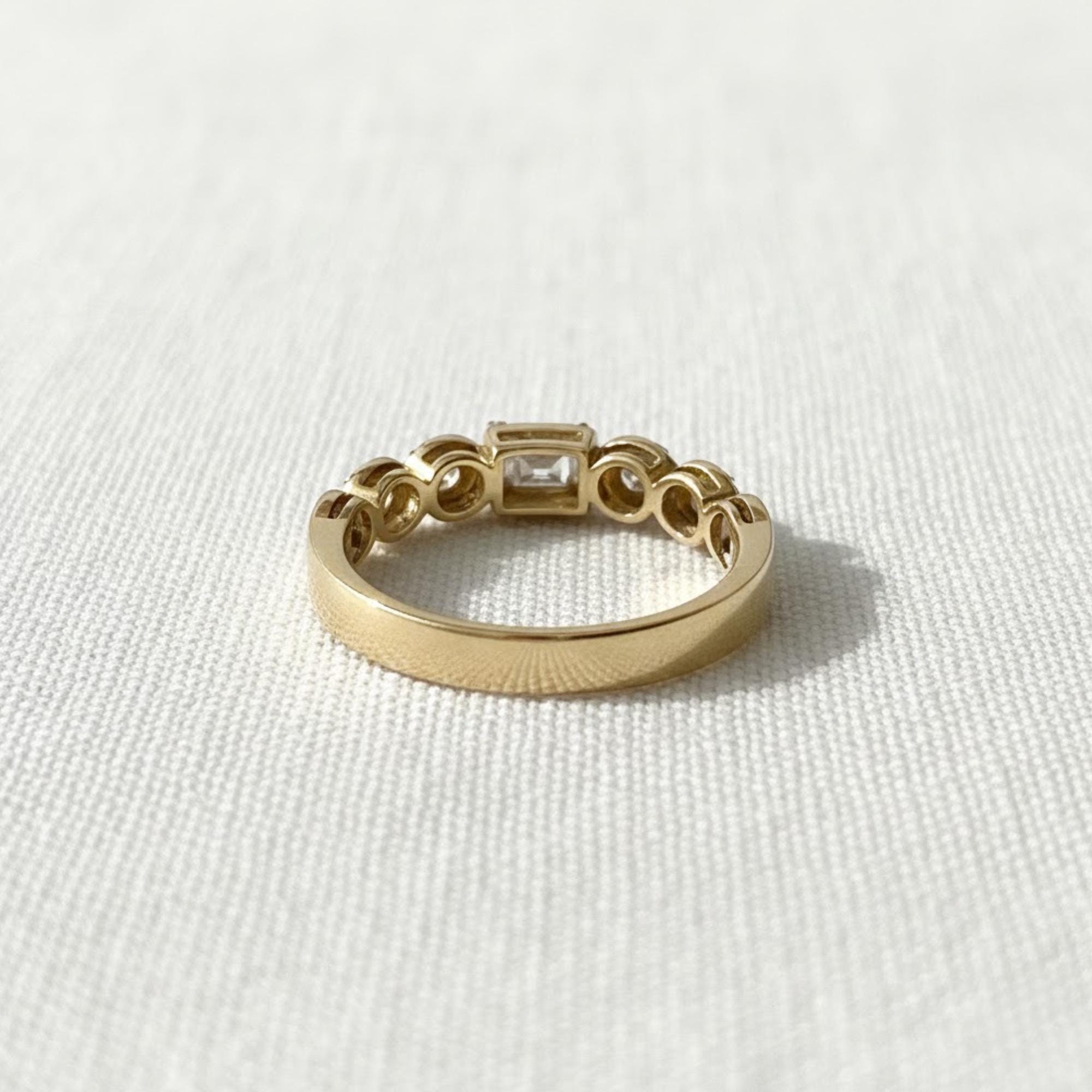 Round & Emerald Cut Half Eternity Diamond Band, 14K Gold