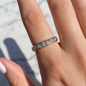 Round & Emerald Cut Half Eternity Diamond Band, 14K Gold