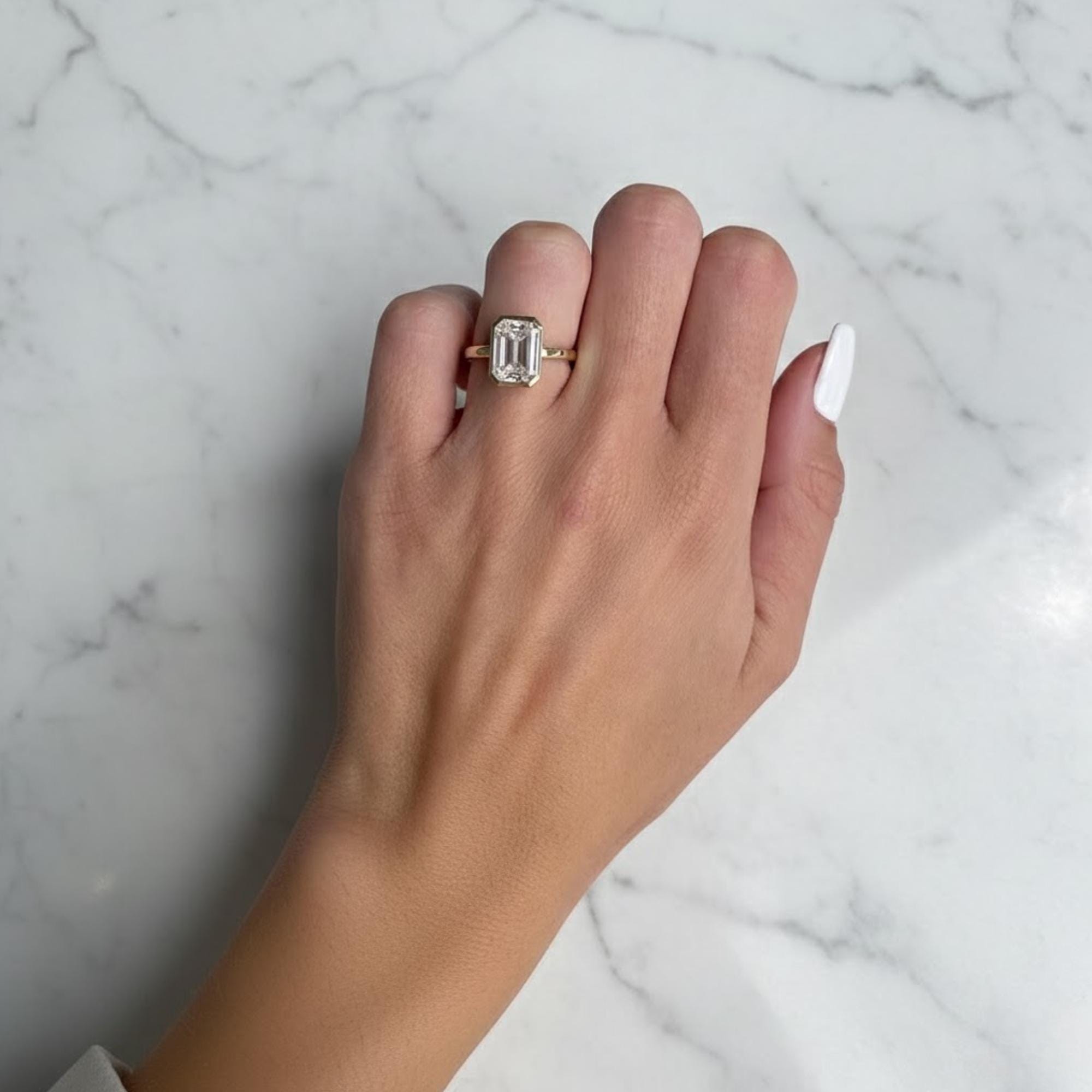 Emerald Cut Lab Diamond Bezel Engagement Ring