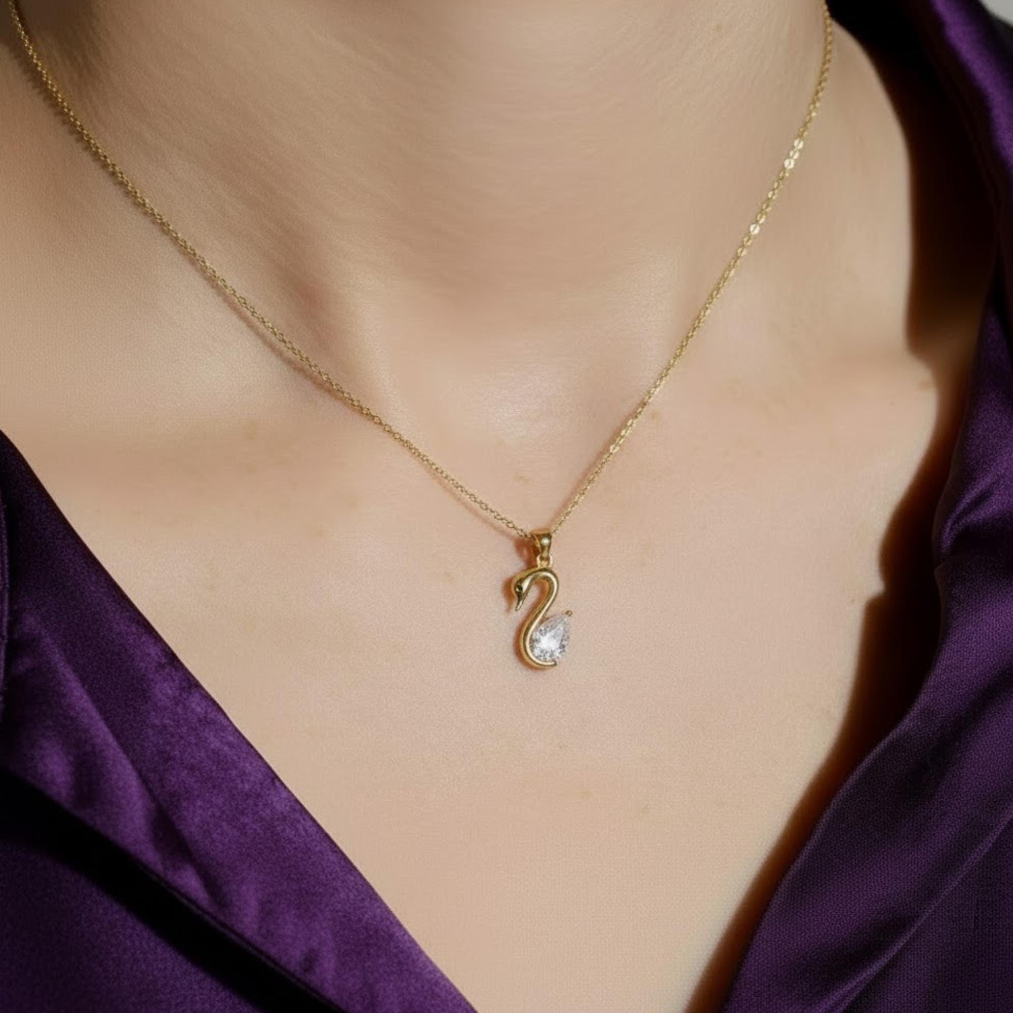 Pear Cut Lab Grown Diamond Swan Solitaire Pendant
