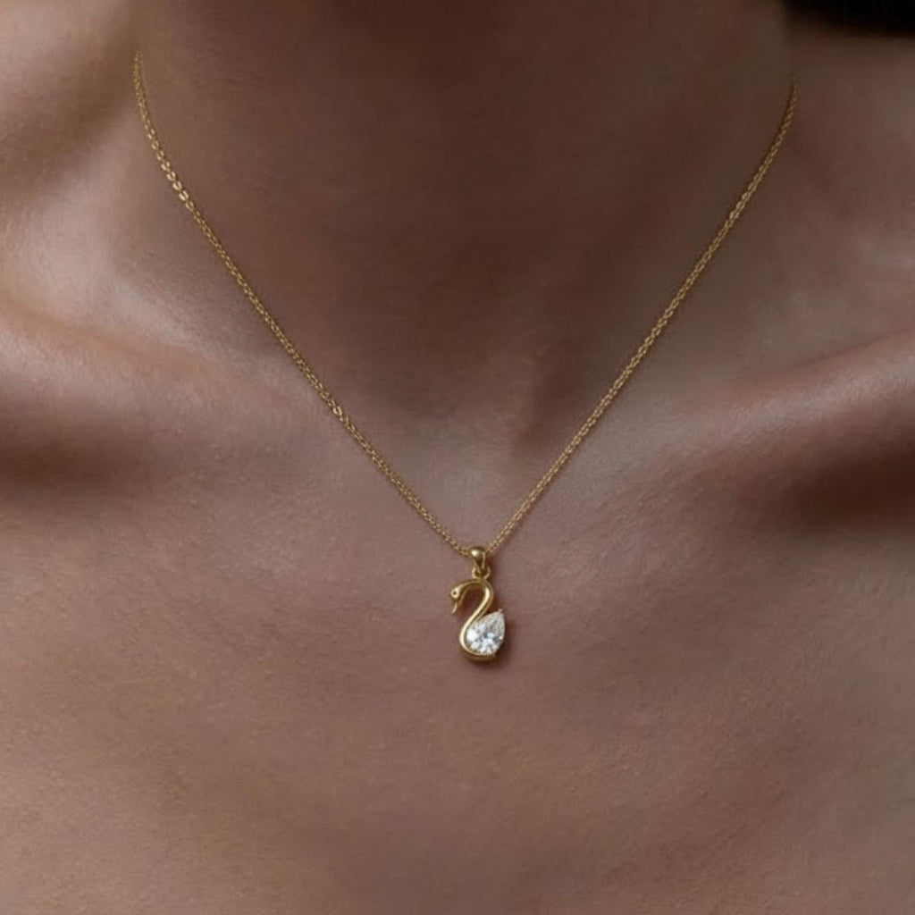 Lab Diamond Solitaire Engagement Pendant/ Pear Cut Lab Grown Diamond Bridesmaid Pendant/ 14K Gold Swan Diamond Pendant Gift For Her